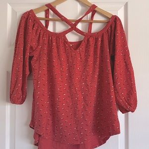 Red floral blouse lucky brand